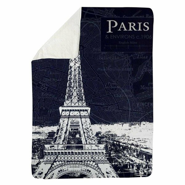 Begin Home Decor 60 x 80 in. Paris Blue Print & Eiffel Tower-Sherpa Fleece Blanket 5545-6080-CI103